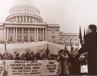 Members hold rally in support of Reverend Moon's 